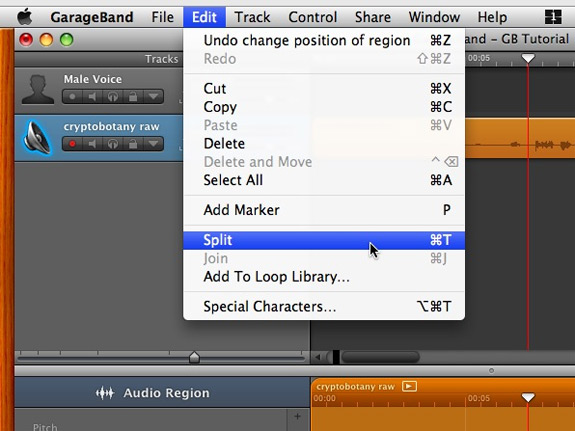 select "split" from the Edit menu