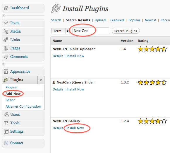 search for and install nextgen plugin
