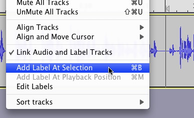 Add a label to a track in Audacity menu