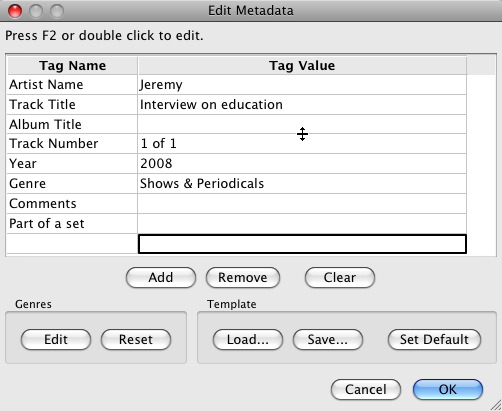 Adding metadata id3 to Audacity export