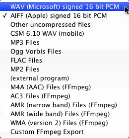 Exporting audio file types in Audacity