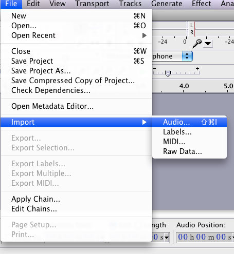 Importing audio into Audacity