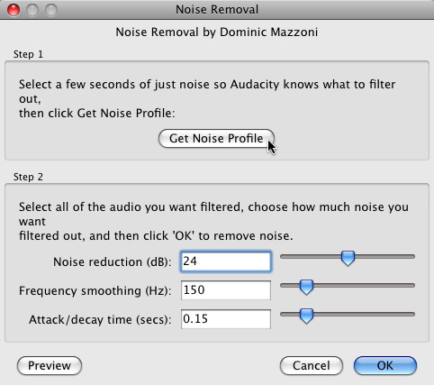 Noise removal dialogue in Audacity