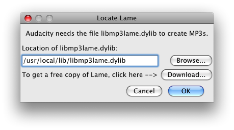 lame for audacity mac install location