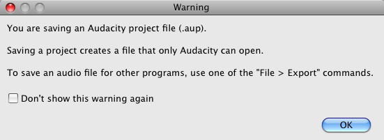 Saving warning dialogue in Audacity