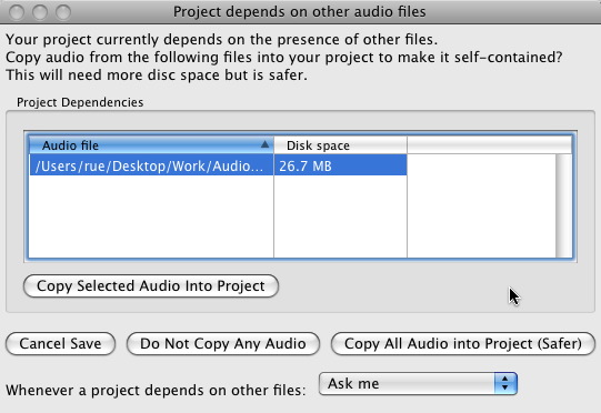 Connecting media during saving in Audacity