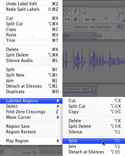 Split labeled regions in Audacity