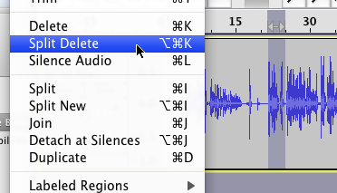 Using Split delete to remove a portion of a track in Audacity