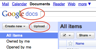 Go to Google Docs main menu and click upload