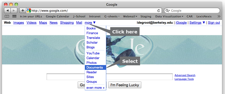 Use the menu to navigate to Google Docs