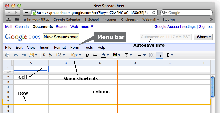 Anatomy of a Google Docs spreadsheet