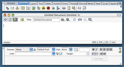 Dreamweaver start screen