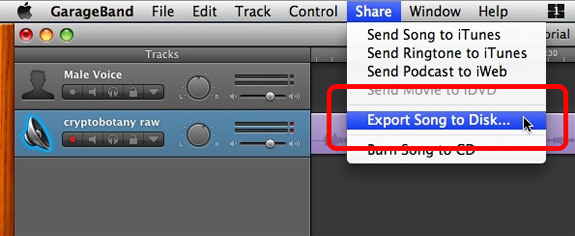 select share from top menu and select Export Song to Disk
