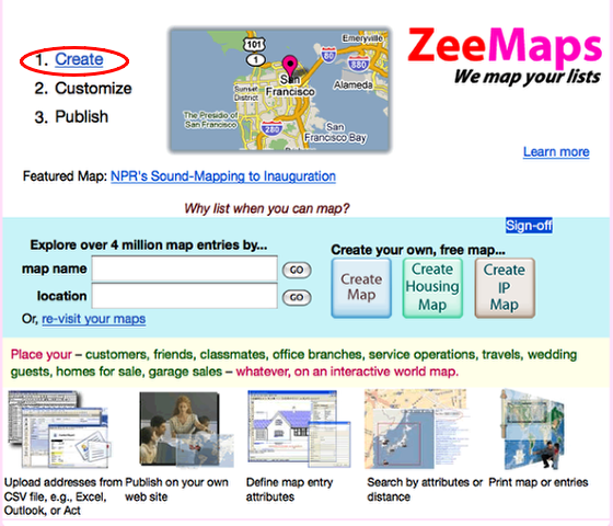 screenshot of zeemaps homepage