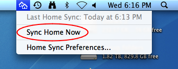 image of the sync home menu