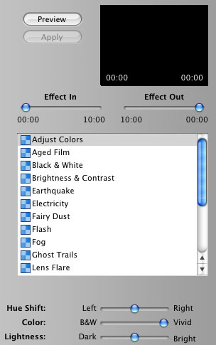 Screen shot of iMovie window special effects