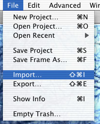 Screen shot of file import menu on imovie