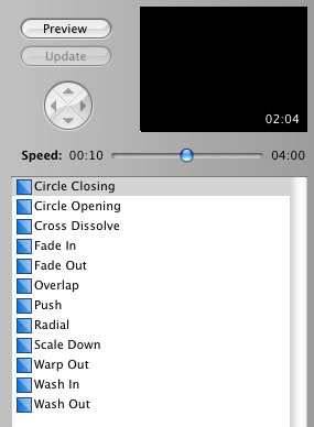 Screen shot of transitions in iMovie