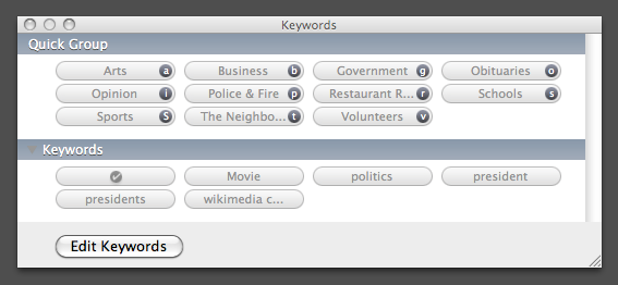 keywords menu