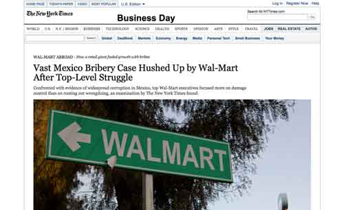 Wal-Mart Mexico bribery story - April 2012
