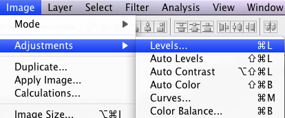 Menu to levels in Adobe Photoshop Menu to levels in Adobe Photoshop