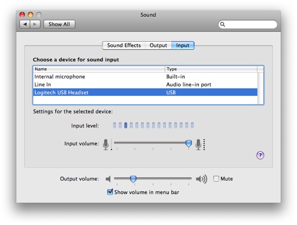 sound input preferences