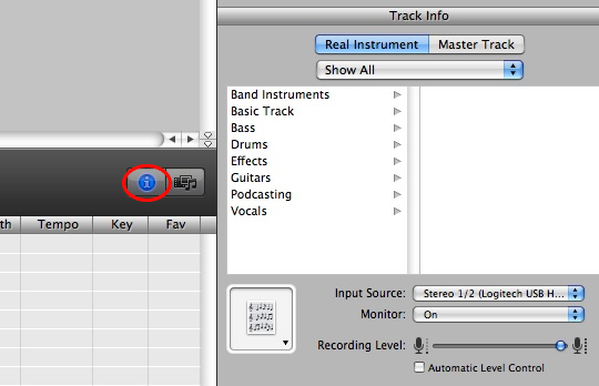 track info button