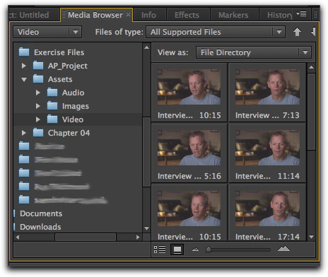 Media browser in Premiere CS6 Media browser in Premiere CS6