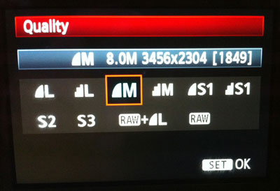 Setting the quality for the Canon T3i