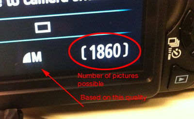 Number of pictures left shown on LCD of Canon Rebel T3i