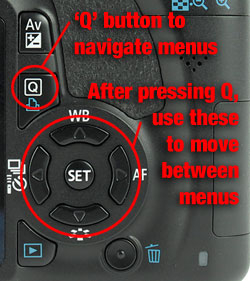 Q button on the back of the T3i