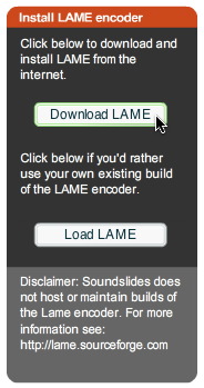 LAME download box in SoundSlides LAME download box in SoundSlides