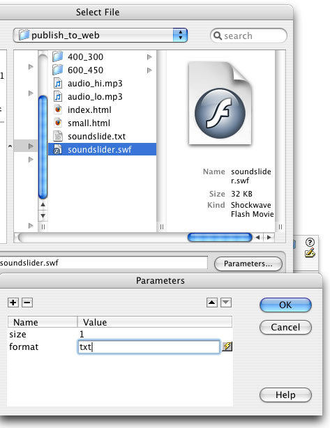 Parameters for Soundslides Setting parameters for Soundslides
