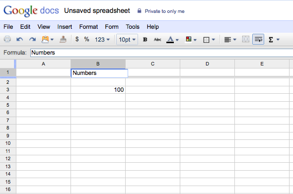 Numbers in cell B1