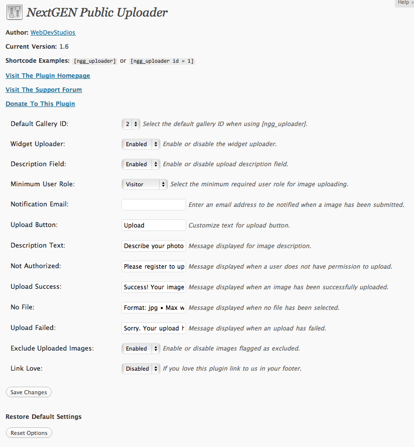 uploader settings uploader settings