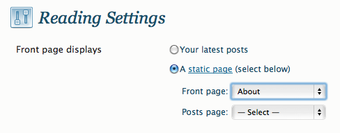 Settings Frontpage