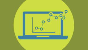 Graphic showing laptop line chart going up and to the right off the screen with