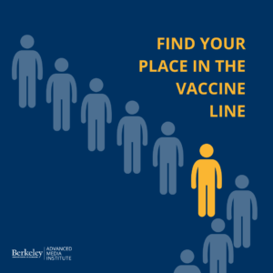 FIND YOUR PLACE IN THE VACCINE LINE. This image contains a picture with individuals standing in a line.