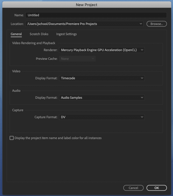 New Project Settings Premiere Pro