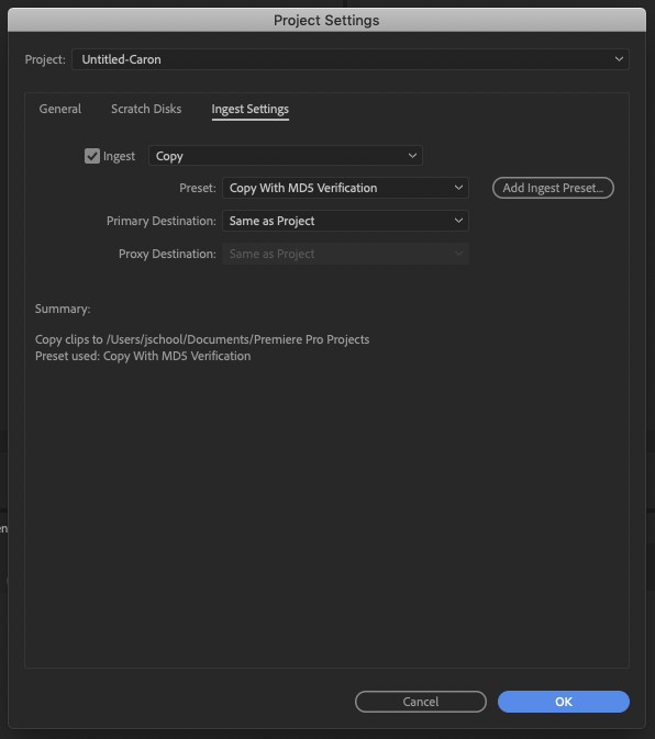 Scratch Disk Settings