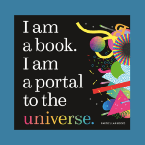 picture contains a book cover that reads "I am a Book. I am a portal to the universe." This is an example of an interactive data visualization.